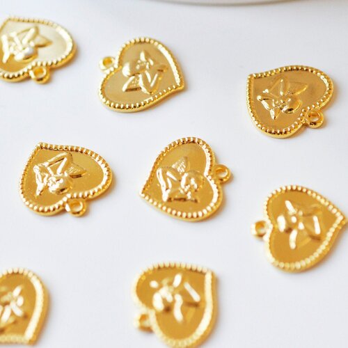 Pendentif médaille coeur ange acier doré, pendentif doré,sans nickel, acier doré, création bijoux,médaille or,15mm, l' unité g4846