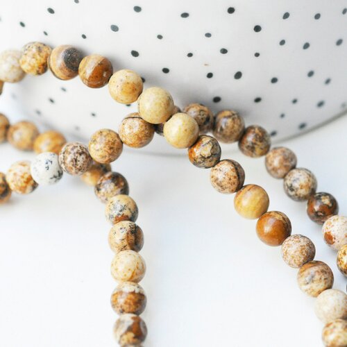 Perles jaspe paysage beige,grade ab,jaspe marron naturelle,création bijou pierre naturelle, le fil,6mm, g4411