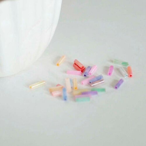Perles rocaille tube pastel 6x2mm, fournitures créative, perles rocaille pastel, perles verre multicolores, long tube,10 grammes-g1651