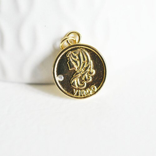 Pendentif médaille ronde vierge laiton doré 18k, un pendentif doré astrologique création bijoux sans nickel,18mm, l'unité g5332