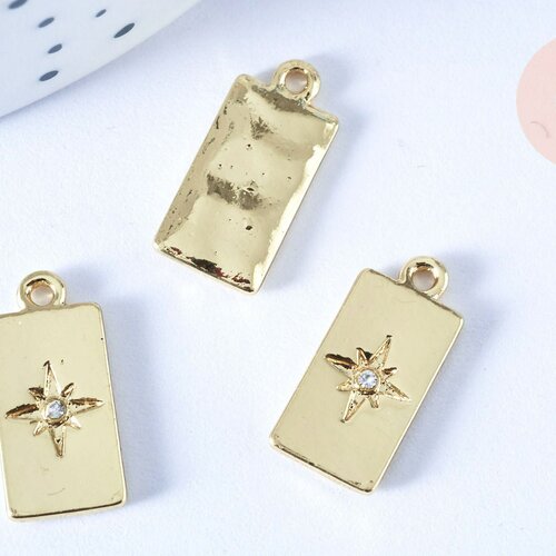 Pendentif rectangle étoile cristal blanc laiton doré 18,5mm création bijoux astro, l'unité g7115