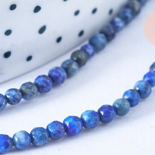 Perle lapis lazuli ronde 3mm, création bijoux pierre naturelle, le fil de 37cm g7104