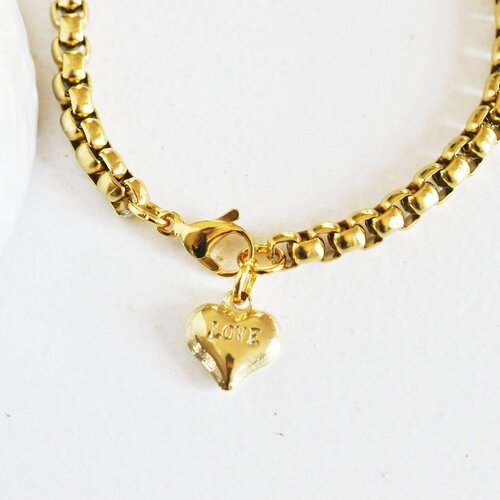 Bracelet acier doré 14k cœur  love, un bracelet fantaisie sans nickel en acier inoxydable doré,21.6cm, l'unité g5359
