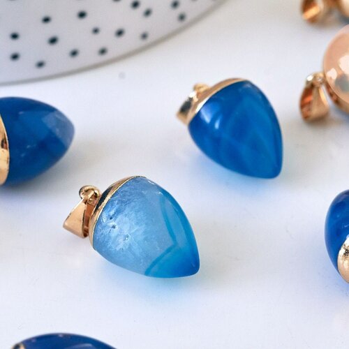 Pendentif d'agate naturelle teintée en bleue 24mm, pendentif pierre, support doré, création bijoux, pierre naturelle g5588