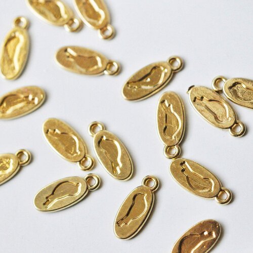 Pendentif médaille ovale oiseau zamac doré, pendentif laiton animal,sans nickel, création bijoux dorés,14mm, les 5 g4083