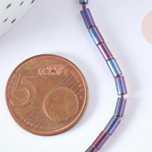 Perles tube verre violet-bleu métallisé 4,5mm,fournitures création bijoux, le fil de 36cm g7160