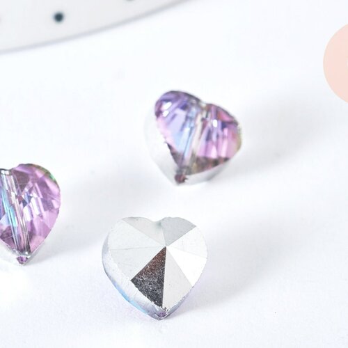 Perle cœur facetté en cristal pourpre 10mm, facettes,perle coeur création bijoux,10mm, lot de 5 g7098