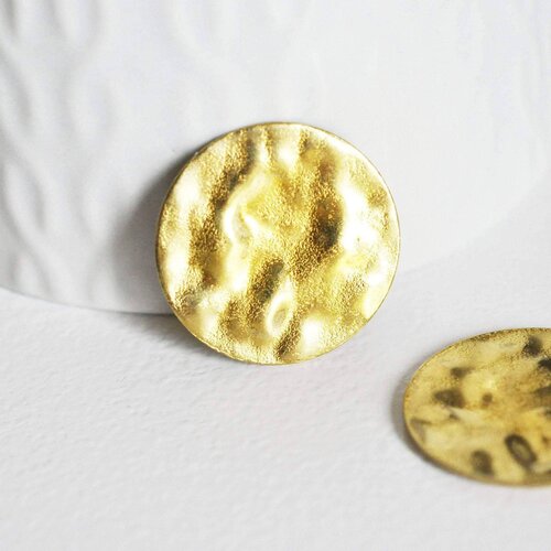 Pendentif médaille ronde martelée laiton brut,non percé, sans nickel,médaille dorée,laiton brut, médaille ronde,24mm,lot de 5, g2560