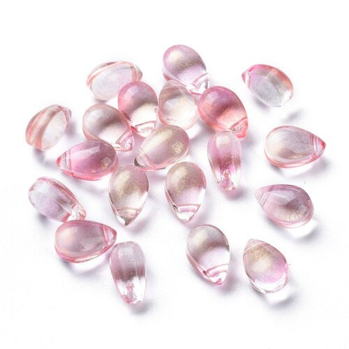 Perles cristal goutte rose or, cristal tchèque, perles goutte, perle création bijoux,9x6x5mm, lot de 50 g6858