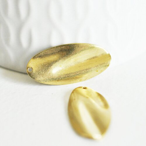 Pendentif laiton doré feuille ovale, breloques laiton brut  sans nickel pour creation pendentif bijoux géométrique,32mm, lot de 2 g4875