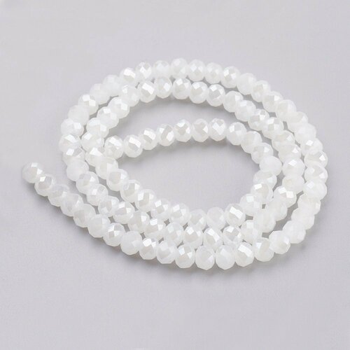 Perles toupies blanc irisé 6x4mm, perles bijoux, perle cristal, verre facette, fil de 42 cm g6137