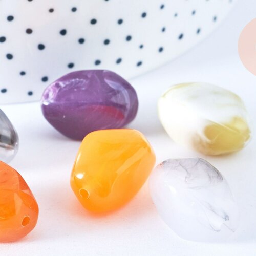 Perle imitation gemme plastique multicolore 21mm , perle plastique coloré, couleurs mélangées,lot de 5 perles g6406