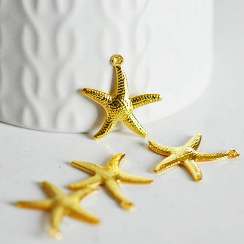 Pendentif étoile de mer laiton doré , fournitures créatives, pendentif marin,creation bijoux, pendentif laiton doré,23mm,lot de 5-g7044.