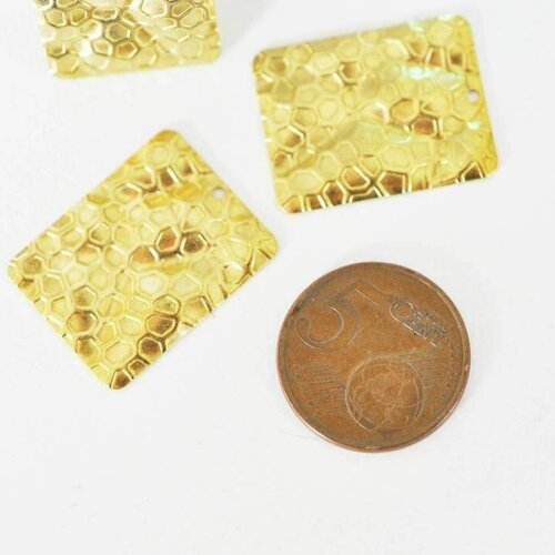 Pendentif médaille rectangle martelée laiton brut, apprêt doré, sans nickel,médaille dorée,laiton brut, médaille carré,25mm,lot de 2- g1189