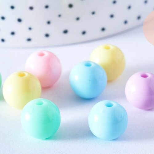 Perle ronde en plastique multicolore 12mm , perle enfance en plastique coloré, couleurs mélangées,lot de 50 perles (46.5 gr) g6633