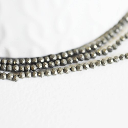 Perles pyrite facettée,perles pyrite, fabrication bijoux, pyrite naturelle, pyrite,création bijoux,2mm,fil de 190 perles g3825