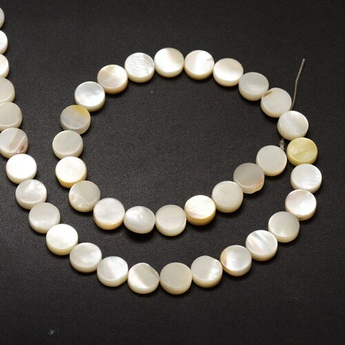 Perle rond nacre blanche naturelle 8mm, perle ronde, coquillage blanc, création bijoux, ,fil de 40cm, g5453