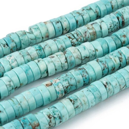Doublon perle rondelle turquoise siankiang,perles pierre,fabrication bijoux, turquoise naturelle,6mm, fil de 100 perles,g3272