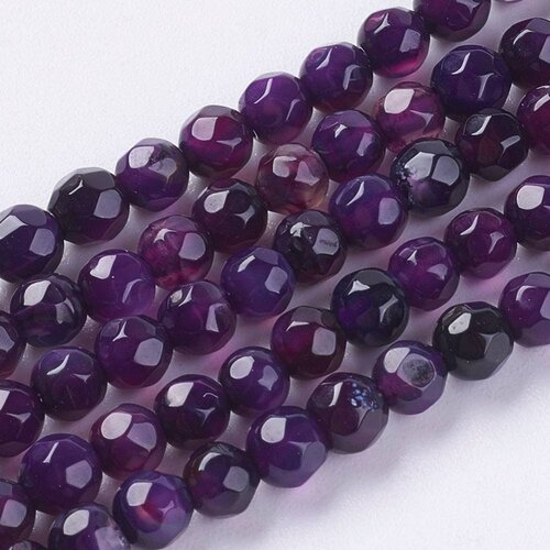 Perle agate indigo violet, pierre agate naturelle,perle facette,4mm,fil de 37 cm ,4 mm,g2362
