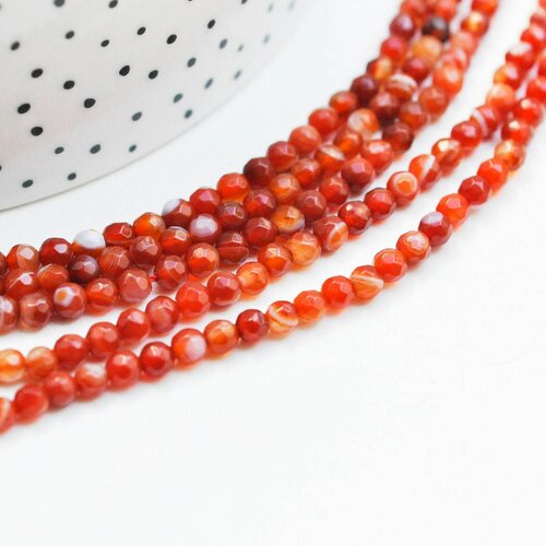 Perle agate orange facettée 4mm, perle agate,perle pierre naturelle,agate naturelle,perle facette,4mm,fil de 90 perles g4481