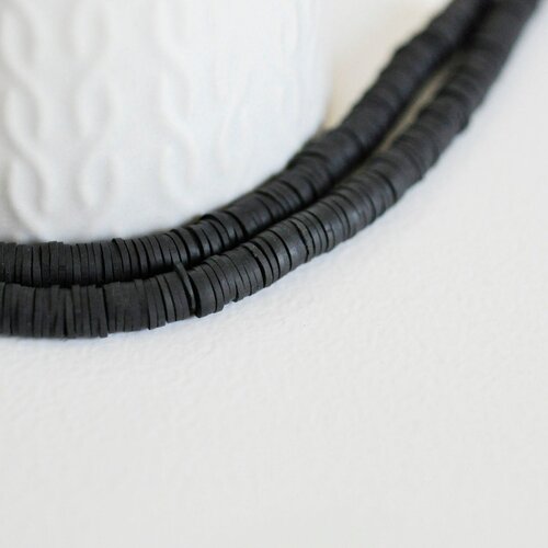 Perle polymère noir,fabrication bijoux, perles plastique, perle heishi,perle disque, fourniture créative,6mm,le fil de 320 perles-g1983