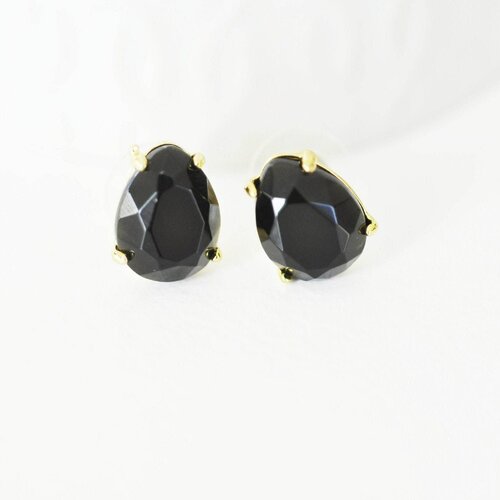 Boucles puces obsidienne doré poire,bijoux doré, bijou pierre, boucle obsidienne, boucle pierre,boucle dorée, la paire,14mm-g1001