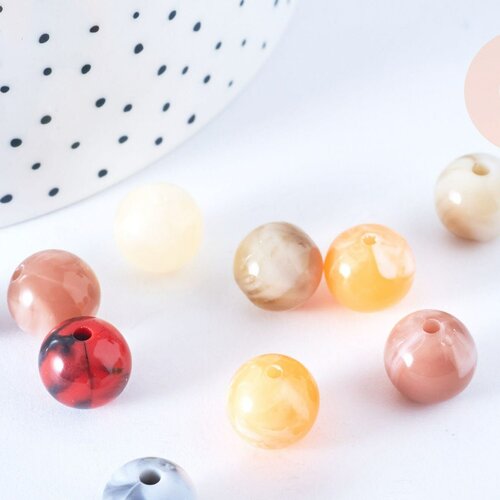 Perle ronde imitation gemme plastique multicolore 12mm, perle plastique coloré, couleurs mélangées,lot de 10 perles g6403