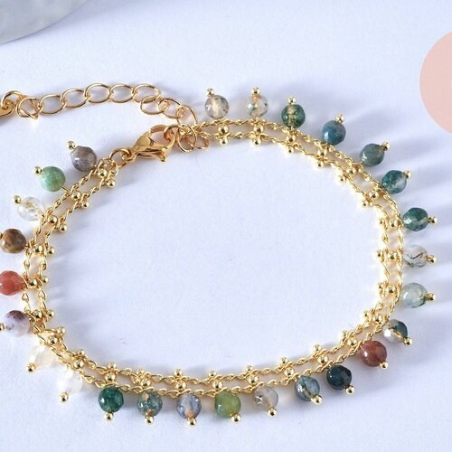 Bracelet perle agate naturelle réglable laiton doré 14k 18cm,création bijoux sans nickel,bracelet doré pierres, l'unité g5803