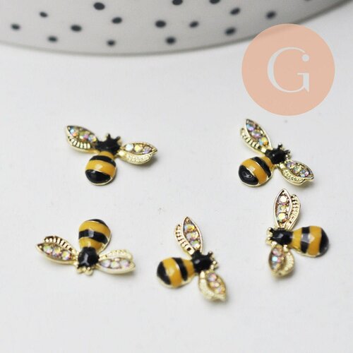 Pendentif zamac doré abeille émaillée,thème nature et insectes,  pendentif pour création de bijoux,12mm, lot de 2 g5470