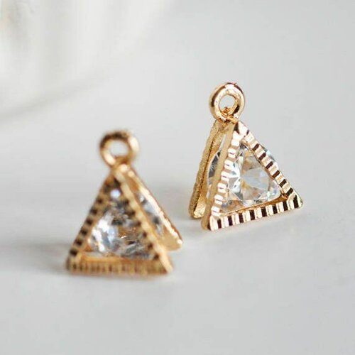 Pendentif triangle or rose cristal zircon,pendentif or rose,pendentif cristal, création bijoux,11mm,lot de 4, g681