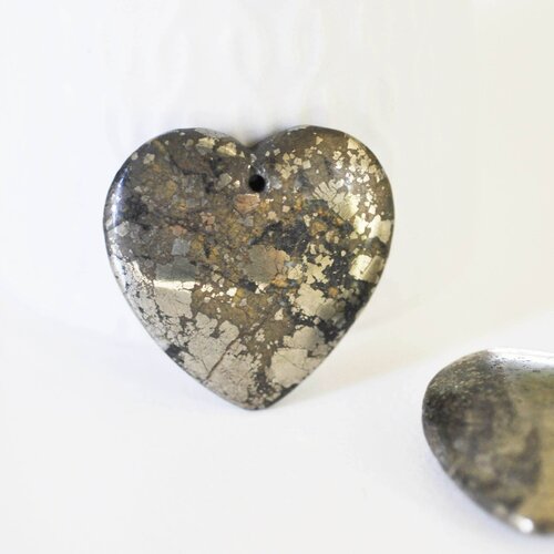 Pendentif coeur pyrite grise, fournitures créatives, pendentif goutte, pyrite naturelle,pierre naturelle,40x40mm,g3084