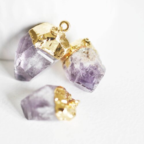 Pendentif améthyste violette brute, fournitures créatives, pendentif pierre, support doré, création bijoux, pierre naturelle, 25mm-g2070