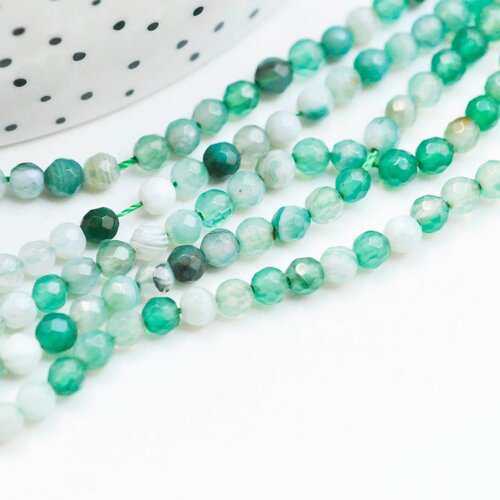 Perle agate verte facettée 4mm, perle agate,perle pierre naturelle,agate naturelle,perle facette,4mm,fil de 90 perles g4477