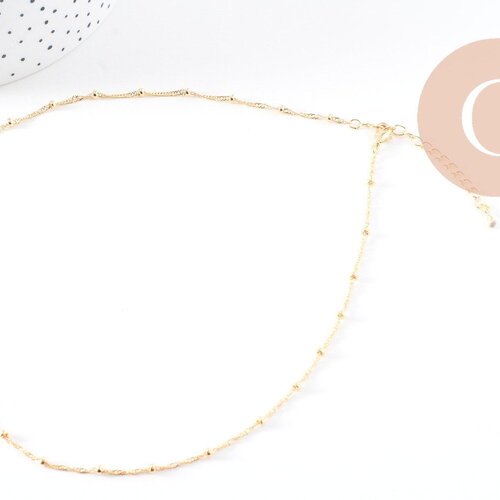 Chaine fine complète avec fermoir cuivre doré singapour 16k 1.3 mm-45cm, x1 (g0635)
