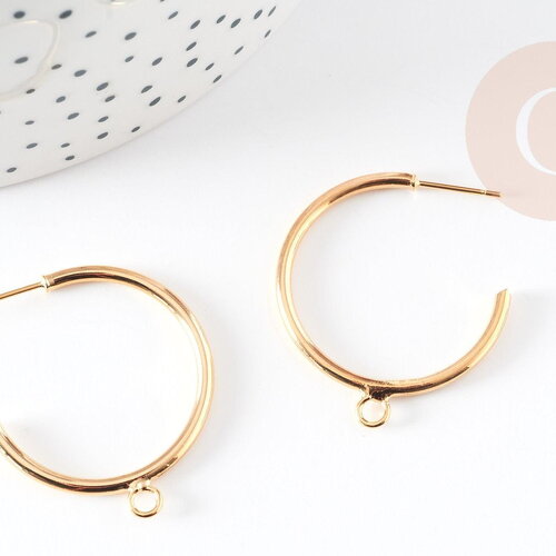 Boucles d'oreilles anneau créole puce doré 18k 32.5mm, x2 (g3044)