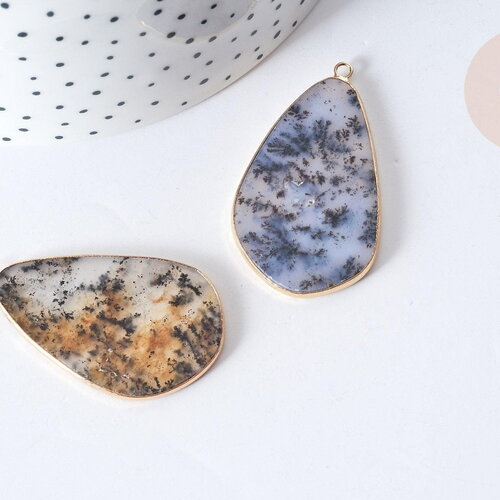 Pendentif goutte agate mousse doré 45mm, pendentif pierre agate mousse naturel, x1 g7939