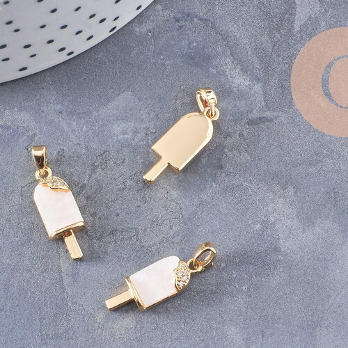 Pendentif glace zircon blanc laiton doré 18k 21mm, x1 (g10086)