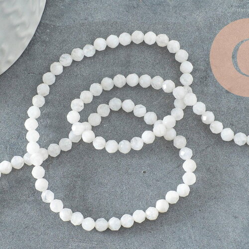 Perle pierre de lune naturelle facette 3.5-4mm, x1 fil de 40cm (g4657)