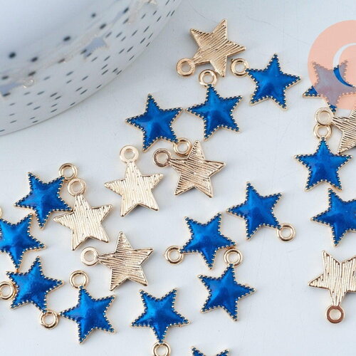 Pendentif étoile zamac doré résine bleue 15mm,pendentif doré pour création de bijoux,x5 g6104