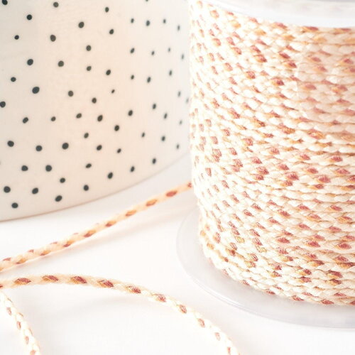 Cordon tressé beige rose blanc 2mm, cordon pour bijoux,cordon multicolore scrapbooking, x 1 mètre g9118