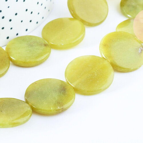 Perle disque jade naturel jaune 25mm,bijoux pierre naturelle, x5 g6466