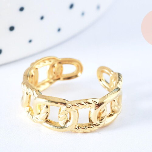 Bague réglable chaine acier doré taille 54, x1 (g6410)