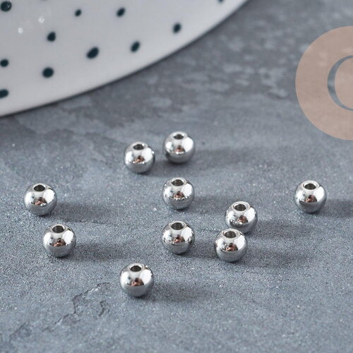 Perle intercalaire ronde acier inoxydable platine 4mm, x100 (g8828)