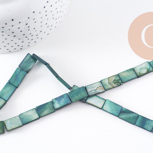Perle rectangle nacre verte naturelle 15.5, cration bijoux nacre coquillage,le fil de 38cm, x1 (g1701)