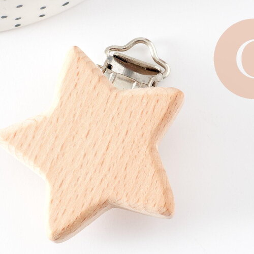 Porte-tétine étoile bois personnalisable 52mm, accessoire pour bébé et enfant personnalisé, x1 g9599