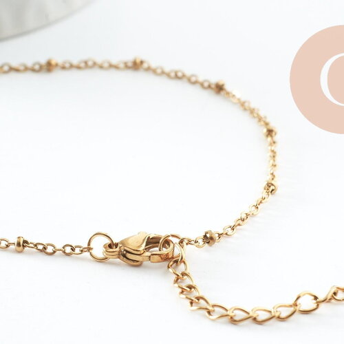 Bracelet réglable chaine satellite acier 304 doré inoxydable 18.5cm, création bijoux sans nickel, x1 g9595