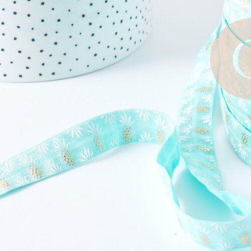 Ruban élastique vert or ananas 16mm, bracelet evjf,ruban mariage scrapbooking, x1 mètre g8903
