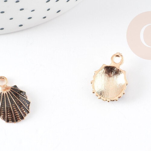 Pendentif coquillage zamac doré émail noir 19mm, pendentif création bijoux diy x2 g1958