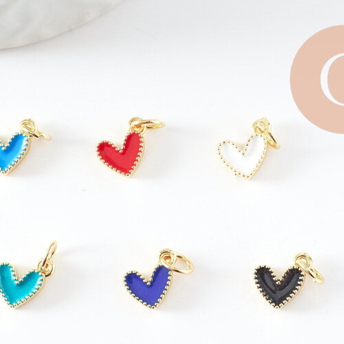 Pendentif coeur laiton doré émaillé,pendentif doré,coeur doré, pendentif laiton doré,9mm, x5 (g2409)