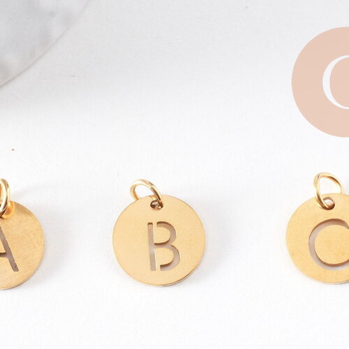 Pendentif lettre initiale acier doré sans nickel 12mm x1 g4786